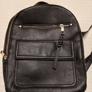 Black faux leather mini backpack